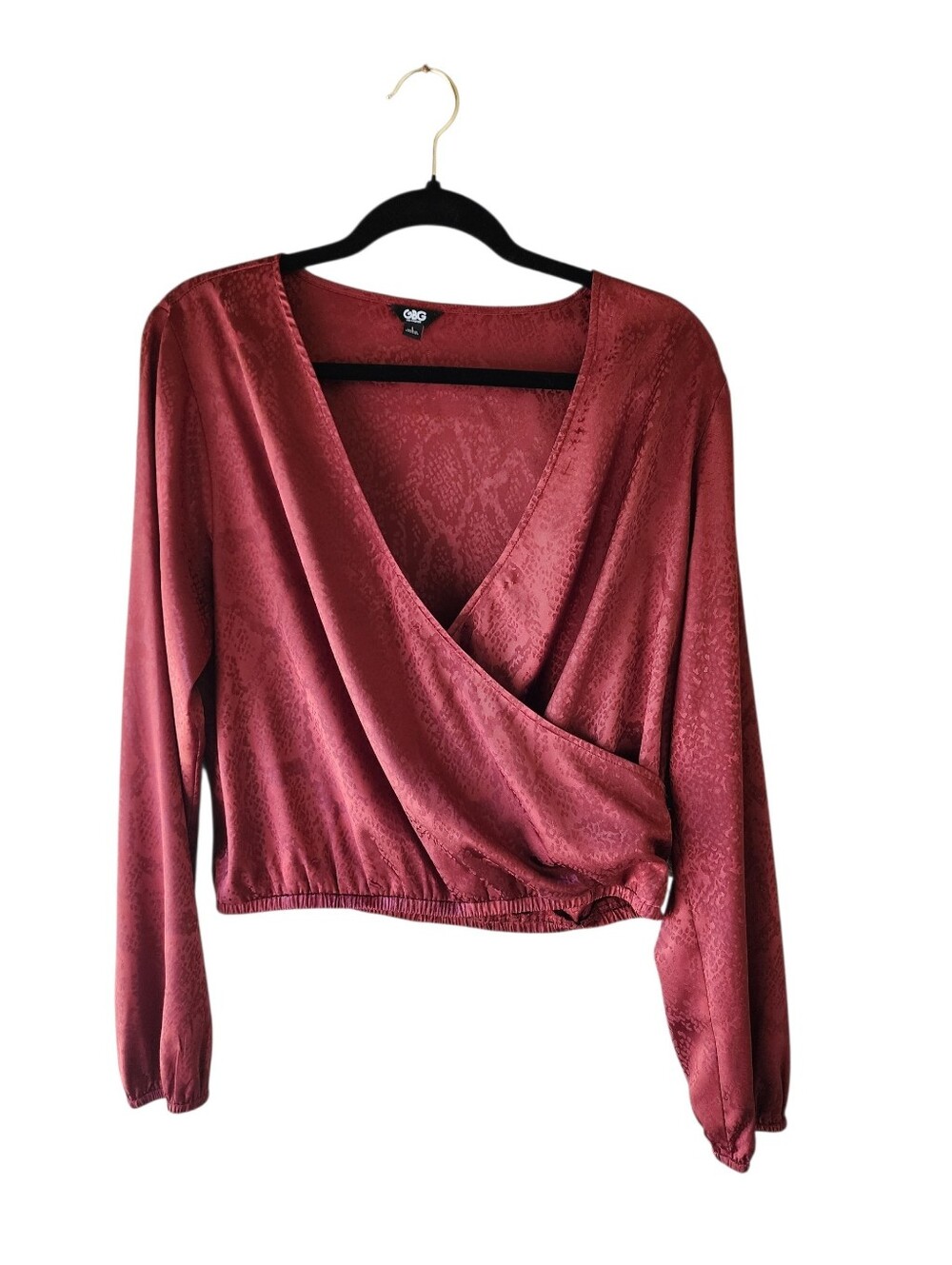 Guess Satin Snake Skin Burnt Orange Wrap Top